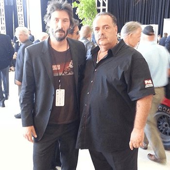 Harry Sandwith with Keanu Reeves at McCall's Motorworks Revival, Monterey Car Week