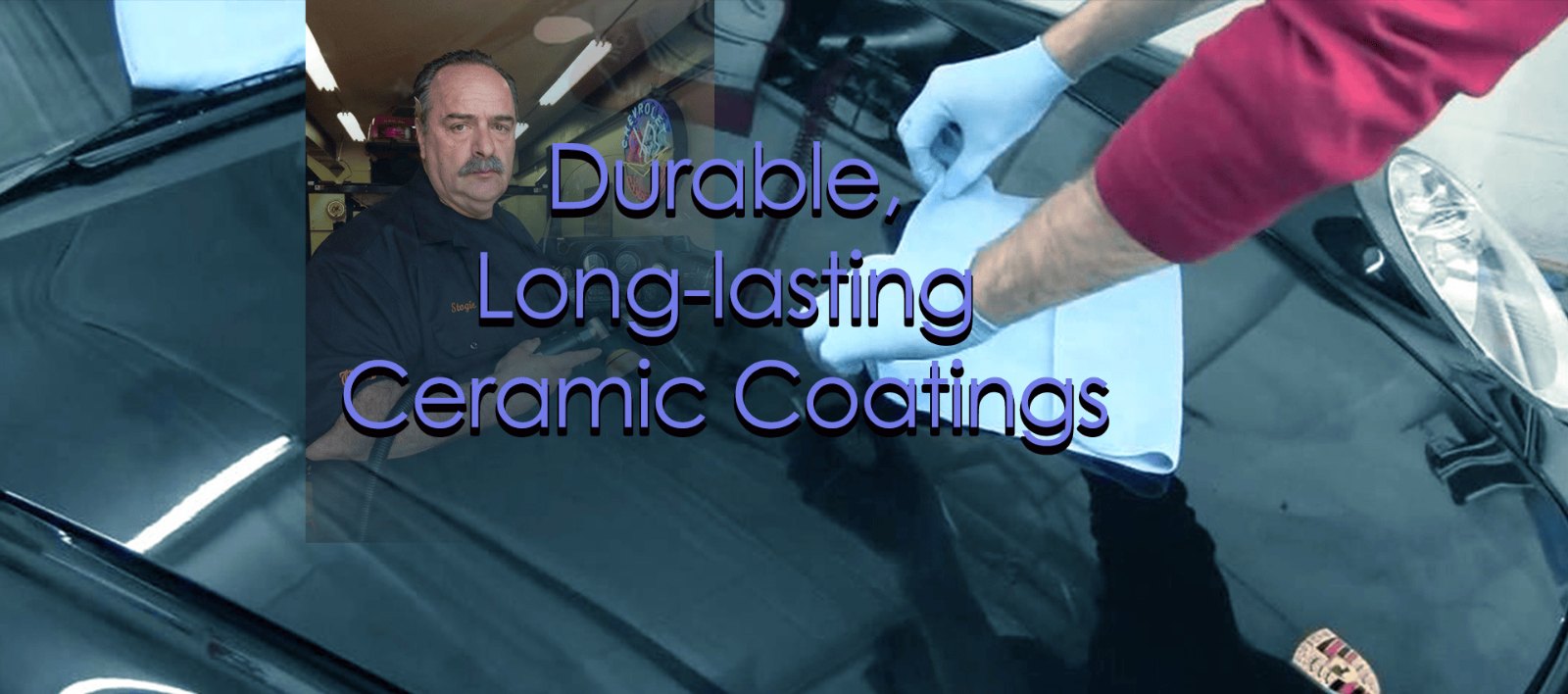 Ceramic coating being applied, with the words Durable, Long-lasting Ceramic Coatings