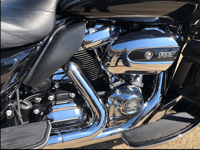 Clean motorcycle engine and chrome